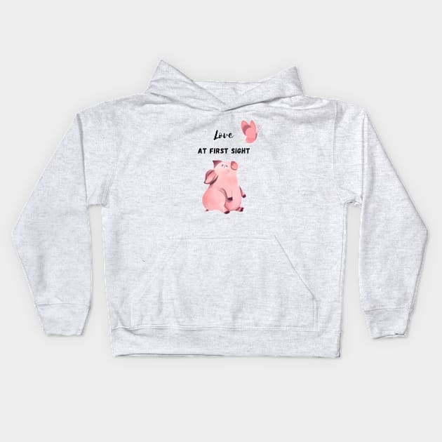 Love At First Sight - Funny Pig Design Kids Hoodie by lordy